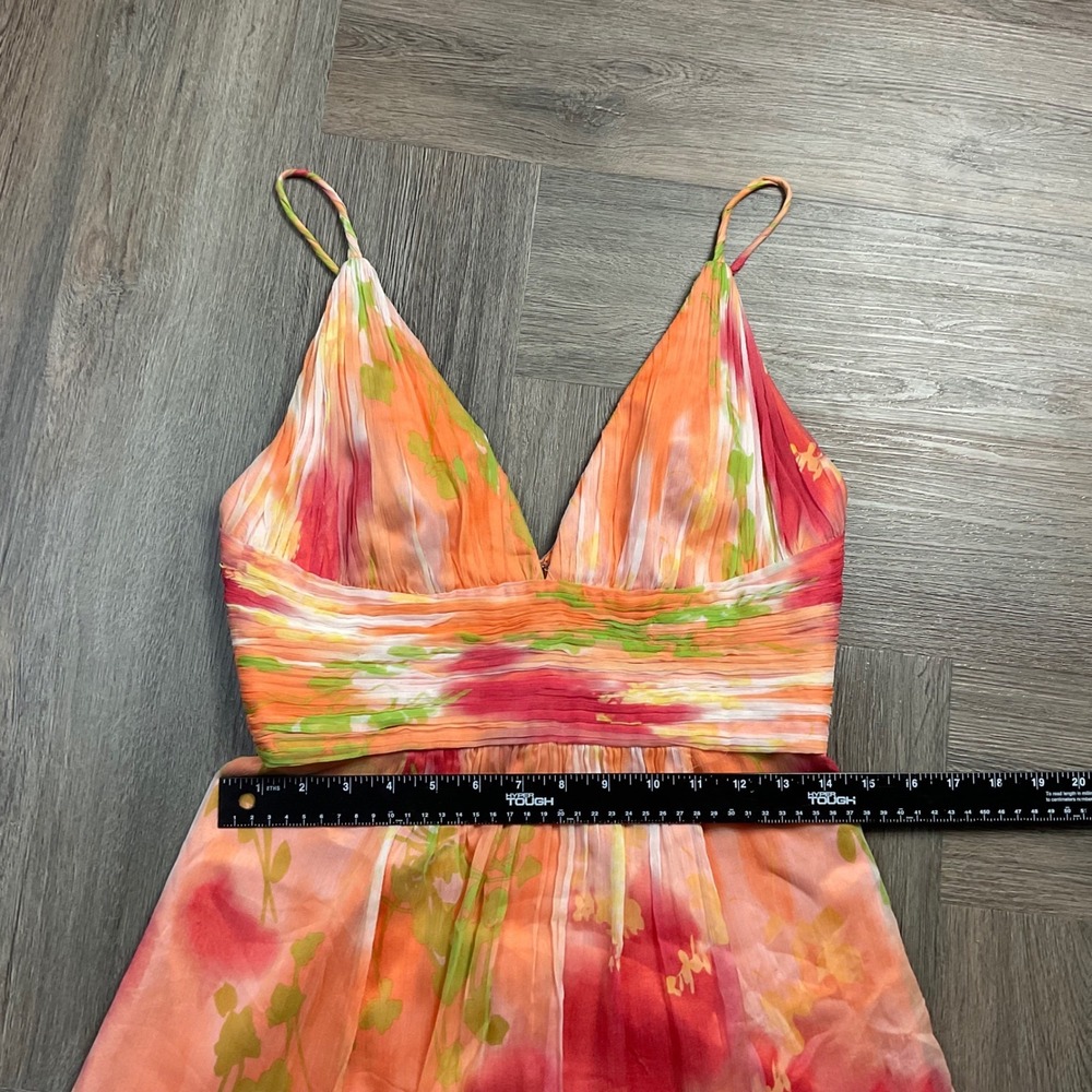 Laundry by Shelli Segal 100% Silk Watercolor Floral Dress Womens 4 Orange Pink - Picture 12 of 12